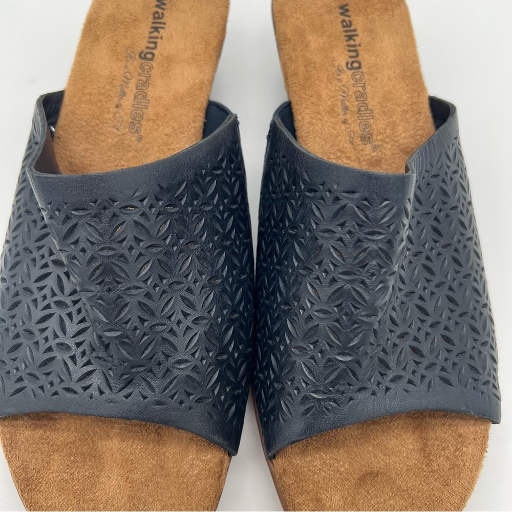 Walking Cradles Navy Leather Wedge Mule Slides Size 7.5 - Picture 4 of 12
